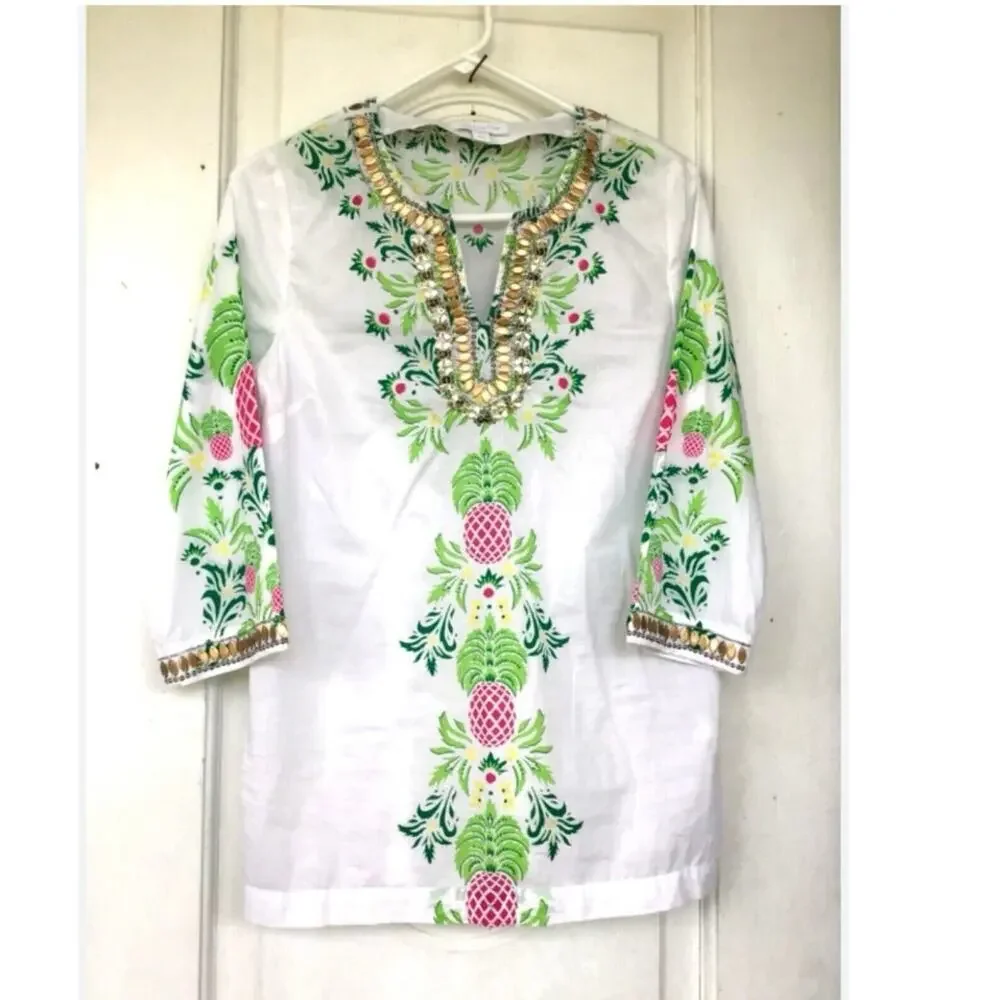 Charter Club Swim Cover Up Boho Tunic XXL Tropical Resortwear Cruise Beachy